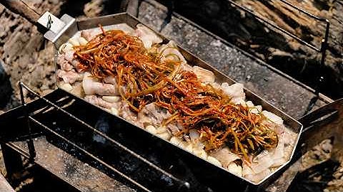 냉동 삼겹살 간장 뿌리고 파채 올리기 / 파불고기 / 봉용불고기st / 캠핑한끼
