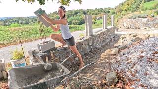 Building COLUMNS on top of the STONE Wall - DIY Female