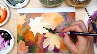 Realistic Watercolor Autumn Leaves Tutorial with the Negative Painting Technique