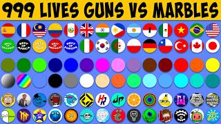 999 LIVES - Country Colour YouTuber Marbles vs Guns - Algodoo Marble Race