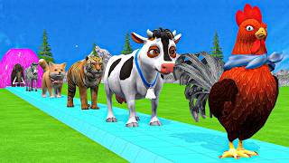 Paint & Animals Mammoth,Gorilla,Tiger,Duck,Cow,Lion Fountain Crossing Transformation Animals Cartoon