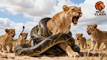 Lioness Battles a Giant Python as Her Cubs Desperately Try to Save Their Mother