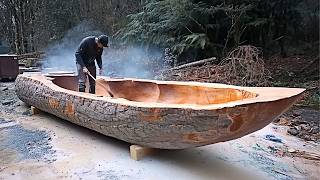 How this Survival Expert Turned a Massive Log into Amazing CANOE | by @OutbackMike