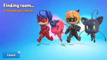 Stumble Guys Miraculous Ladybug 4-Player Split Screen Co-Op Gameplay! Cat Noir, Ladybug, Plagg, Tiki