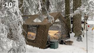 Our Snow Camp at -10 Degrees with Inflatable Tent with Stove || We Are Snow Camping with Our Cat