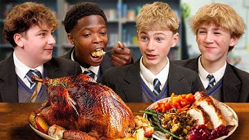 British Highschoolers try FULL Thanksgiving Dinner!