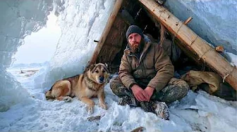 Ice Fishing With My Dog & Surviving the Wild | An Epic Bushcraft Journey ASMR by @Wargeh Bushcraft