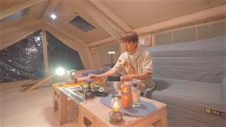 Is it autumn already? Camping with my puppy in a giant two-room air tent
