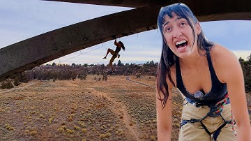 I have never been this pumped! 🤯 climbing upside down on a bridge