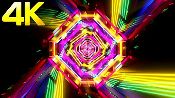 4k Abstract Fast Moving Square Neon light Tunnel Metallic Color Relaxing background Video Loop