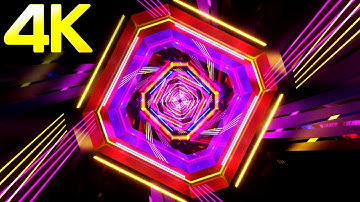 4k Abstract Fast Moving Square Neon light Tunnel Metallic Color Relaxing background Video Loop