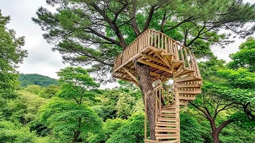 Man Builds Amazing Treehouse with Spiral Staircase Around the Tree | Full DIY Process